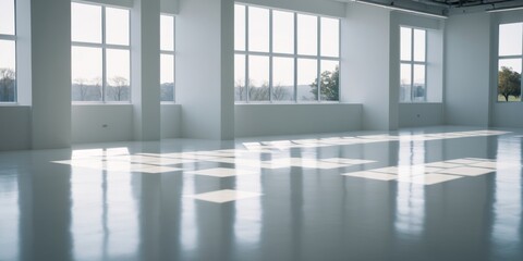 Fototapeta premium Serene Empty Room with Large Window, Grid-like Glass Pattern, an