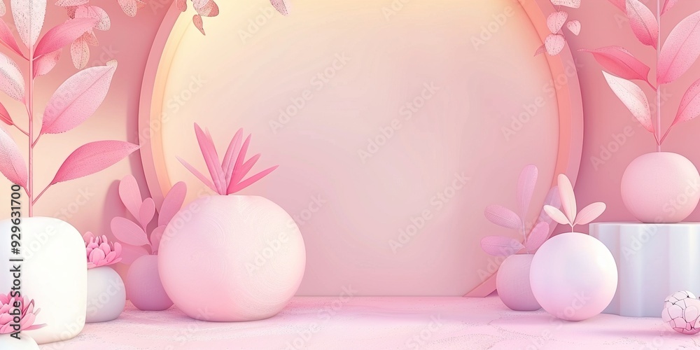 Wall mural easter eggs with pink tulips