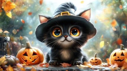 Autumn animal pumpkin cat halloween october witch holiday party