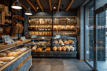 Modern bakery with assortment of bread 