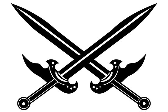 Crossed Sword Vector Silhouette, two crossed swords, vector illustration