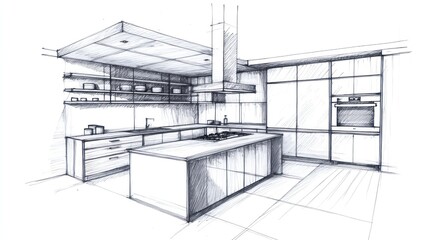 Hand-Drawn Sketch of a Modern Kitchen Design