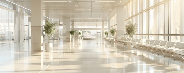 Sunlit Modern Lobby with White Seating and Greenery