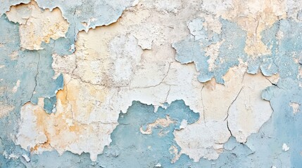 Textured background of peeling plaster on a wall, creating a vintage and worn appearance.