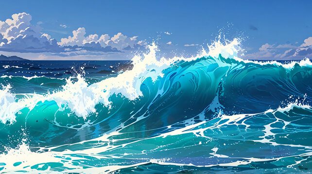 Majestic Ocean Wave, anime nature background wallpaper