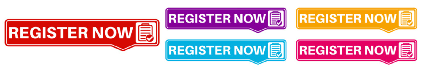 set register now sign icon. registration design label sticker banner template vector illustration