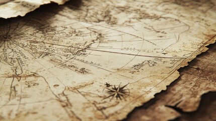 Vintage map with faded ink and tattered edges, evoking a sense of exploration and history