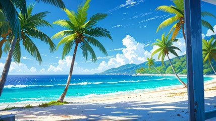 Tropical Beach View, anime nature background wallpaper