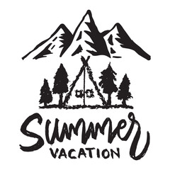 Hand drawn lettering summer vacation. Vector illustration for your design.