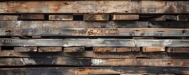 Stacked Weathered Wooden Planks with Varied Textures