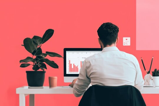 A social media manager scheduling posts on a digital calendar with analytics charts and engagement stats