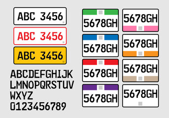 Plate number font template vector asia motorcycle car vehicle