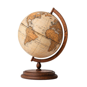 Vintage globe on wooden stand, representing geography, travel, and exploration