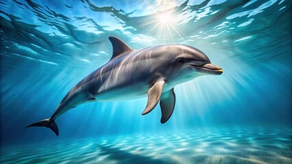 Fototapeta premium Aquatic dolphin swimming gracefully on a background, dolphin, aquatic, marine life,water, swimming, ocean, sea