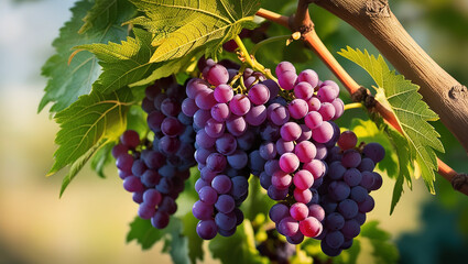 Fototapeta premium image of fresh grapes, on green leaves stock