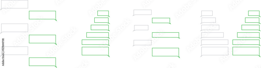 Poster set of chatting sms with green message bubbles. text messaging. smartphone, mobile phone template re