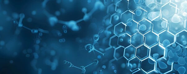 Abstract Blue Hexagonal Pattern with Glowing Shapes