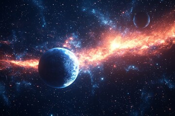 Obraz premium Space cosmic illustration with planets scene created with Generative AI
