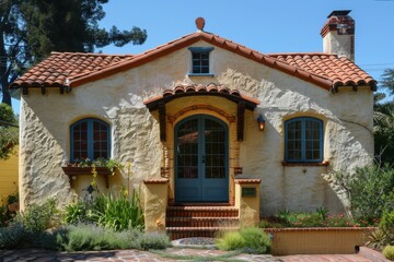 Mediterranean Style House with Brick Steps.