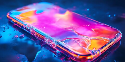 Abstract 3D Illustration of a Phone With Neon Water