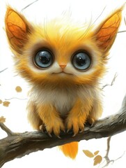Cute Yellow Furry Creature on a Branch