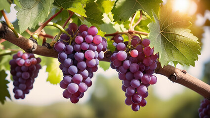 image of fresh grapes, on green leaves stock
