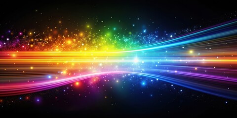 Obraz premium Abstract colorful blurred stripes of light on black background, cosmic design , vibrant, bright, abstract, blurred