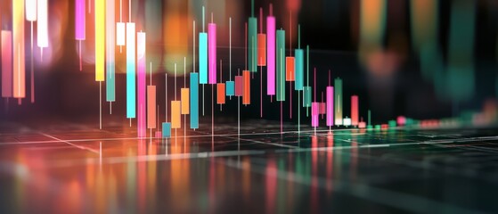 3D candlestick chart with rising and falling bars, background, Generative AI