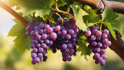 Fototapeta premium image of fresh grapes, on green leaves stock