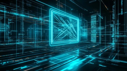 Obraz premium Browser windows merging, neon cyber lines connecting, electric blue tones, 3D illustration