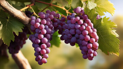 Naklejka premium image of fresh grapes, on green leaves stock
