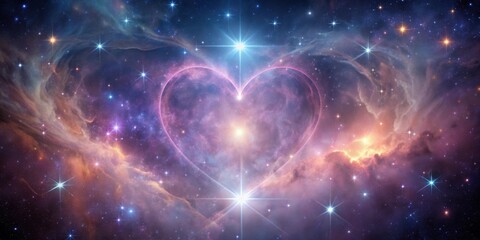Fototapeta premium Heart-shaped nebula emitting soft pink light, surrounded by twinkling stars, Heart, nebula, soft pink, light, stars, space