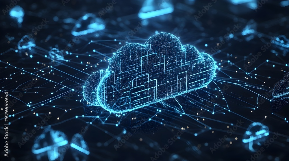 Poster sleek and futuristic 3d rendering of a cloud computing infrastructure with interconnected servers da