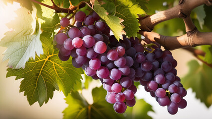 Fototapeta premium image of fresh grapes, on green leaves stock