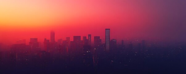 Fototapeta premium Cityscape Illustration with a Red and Purple Gradient Sky