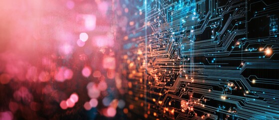 Circuit design with multiple wire layers and glowing traces, background, Generative AI