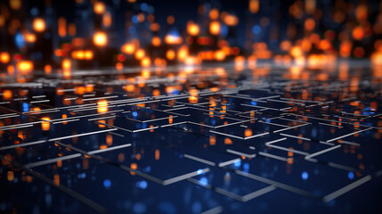 Obraz premium generated illustration of technology background of a quantum computing system with a cyber network grid and connected particles