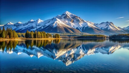 Serenity of a snow-capped mountain reflecting in a crystal clear lake , nature, landscape, rocks, water, reflection