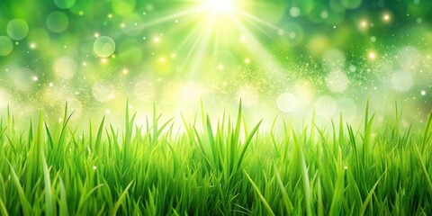 Obraz premium Spring background with green grass and shiny particles, spring, background, green grass, shiny, particles, nature, vibrant