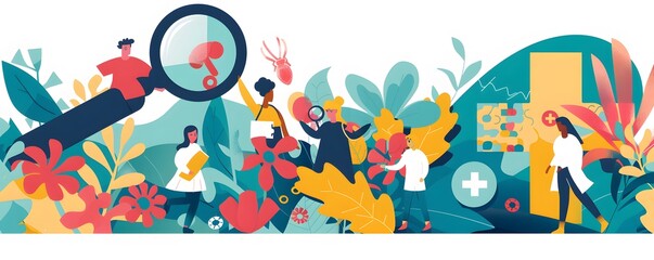 Obraz premium People Examining a Magnified Organism with a Magnifying Glass