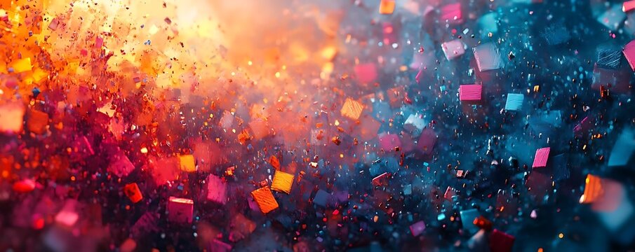 Abstract 3D Background with Colorful Cubes and Dust Particles