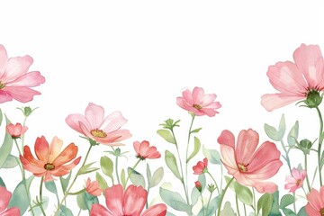 A vibrant watercolor illustration of pink flowers blooming, perfect for spring-themed designs and nature-inspired projects.