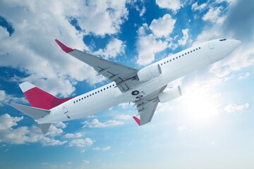 Beautiful airplane in the blue sky background