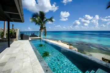 Obraz premium Beautiful swimming pool in luxury villa with sea view
