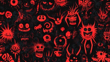 Dark Elegance: Gothic-Inspired Monsters Black and Red Repeating Pattern