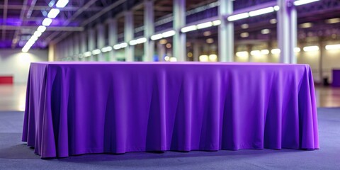 Trade show exhibition advertising table with purple tablecloth, trade show, exhibition, advertising, table, format, rectangle