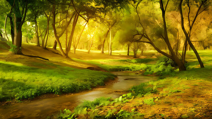 Fototapeta premium morning in the forest autumn in the forest background