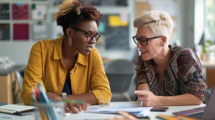 LGBTQ professional collaborating on a project with a colleague, modern office, diverse team, inclusive and productive work environment, focused and engaging discussion