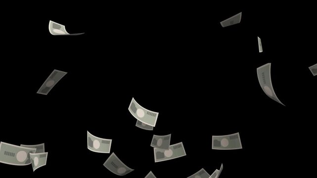上から下へ舞い落ちるお金　お札　シンプルな絵　ループ　10秒