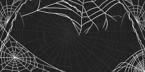 cobweb horizontal banner illustration in flat design style